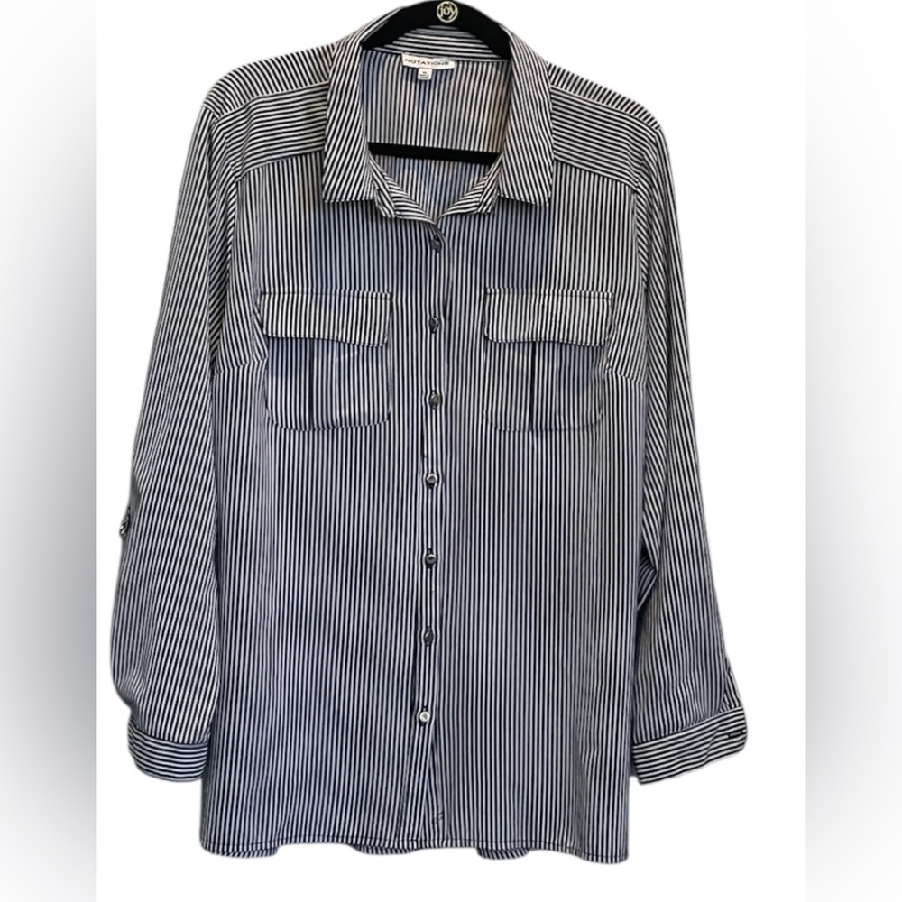 Notations White and Black Striped Button-up top Size XL